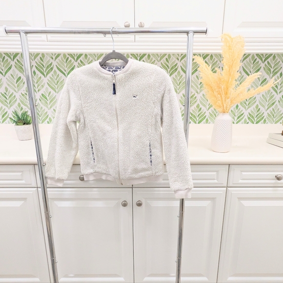 Girls Vineyard Vines Logo Reversible Sherpa Jacket Size 10 - Picture 3 of 6